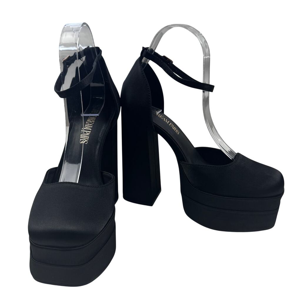 Dream Pairs Dreamy High Chunky Square Toe Ankle Strap Platform Pumps Women's 7.5